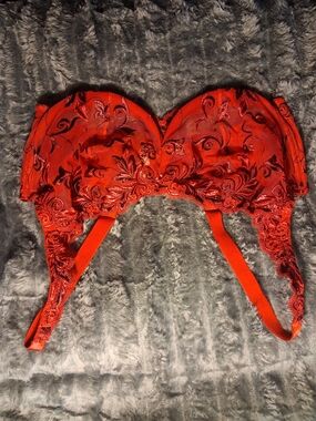 Red Lace Emroidered Bra - Women's Intimates